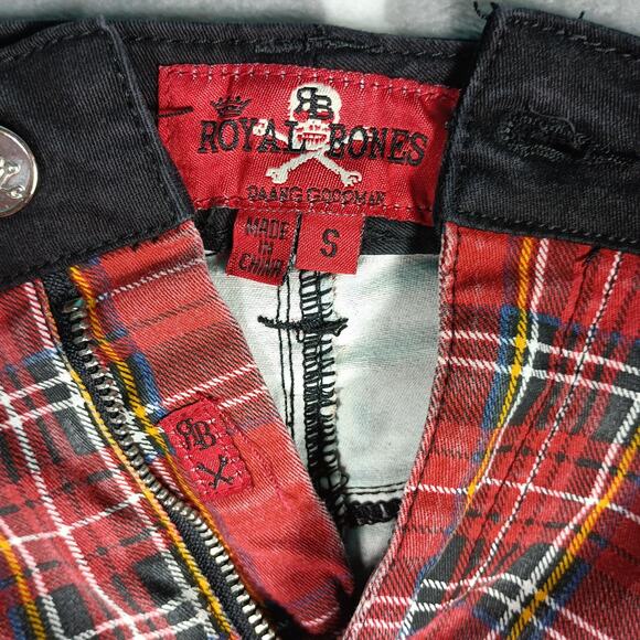 Royal Bones Skirt Womens Small Red Plaid Punk Chain Mini Grunge Gothic Plaid - Picture 3 of 8